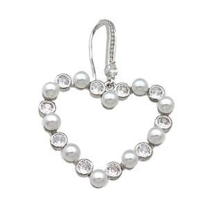 Copper Hook Earring With Heart Pave Zircon Platinum Plated, approx 9-18mm, 30mm [FN31001]