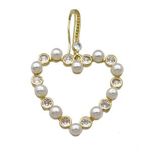 Copper Hook Earring With Heart Pave Zircon Gold Plated, approx 9-18mm, 30mm [FN31002]