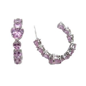 Copper Stud Earring Pave Zircon Heart Platinum Plated, approx 9mm, 33mm [FN31003]
