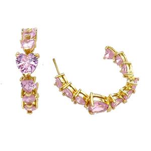 Copper Stud Earring Pave Zircon Heart Gold Plated, approx 9mm, 33mm [FN31004]