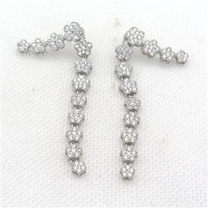 Copper Stud Earring Pave Zircon Flower Platinum Plated, approx 5-8mm, 25mm, 55mm [FN31005]