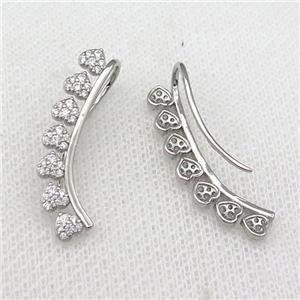 Copper Hook Earring Pave Zircon Heart Platinum Plated, approx 30mm [FN31007]