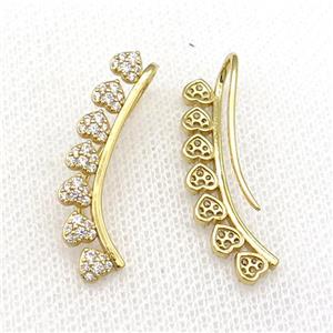 Copper Hook Earring Pave Zircon Heart Gold Plated, approx 30mm [FN31009]