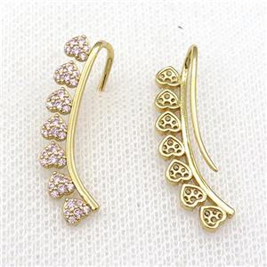 Copper Hook Earring Pave Zircon Heart Gold Plated, approx 30mm [FN31010]
