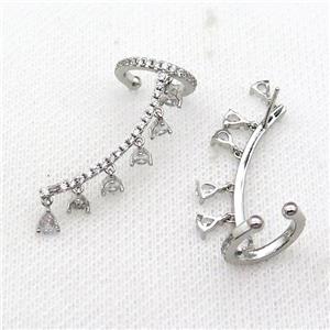 Copper Clip Earring Pave Zircon Platinum Plated, approx 4mm, 14.5mm, 30mm [FN31011]