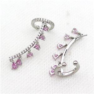 Copper Clip Earring Pave Pink Zircon Platinum Plated, approx 4mm, 14.5mm, 30mm [FN31012]