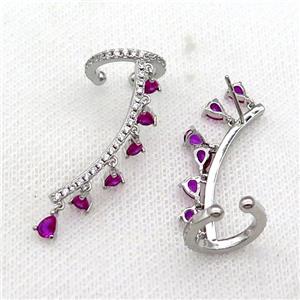 Copper Clip Earring Pave Hotpink Zircon Platinum Plated, approx 4mm, 14.5mm, 30mm [FN31013]