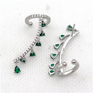 Copper Clip Earring Pave Green Zircon Platinum Plated, approx 4mm, 14.5mm, 30mm [FN31014]