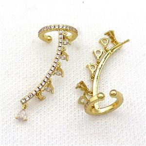 Copper Clip Earring Pave Zircon Gold Plated, approx 4mm, 14.5mm, 30mm [FN31016]