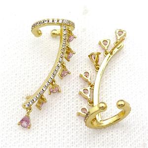 Copper Clip Earring Pave Pink Zircon Gold Plated, approx 4mm, 14.5mm, 30mm [FN31017]