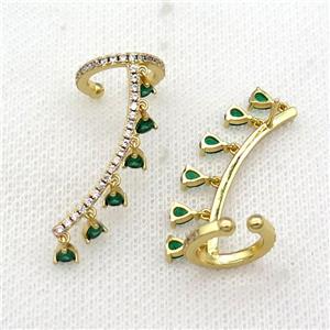 Copper Clip Earring Pave Green Zircon Gold Plated, approx 4mm, 14.5mm, 30mm [FN31019]