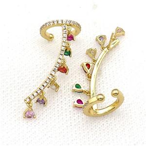 Copper Clip Earring Pave Multicolor Zircon Gold Plated, approx 4mm, 14.5mm, 30mm [FN31020]