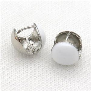 Copper Latchback Earring White Enamel Platinum Plated, approx 12mm [FN31021]