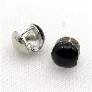 Copper Latchback Earring Black Enamel Platinum Plated, approx 12mm [FN31022]