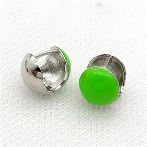 Copper Latchback Earring Green Enamel Platinum Plated, approx 12mm [FN31024]