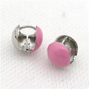 Copper Latchback Earring Pink Enamel Platinum Plated, approx 12mm [FN31026]
