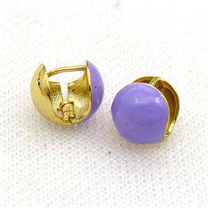 Copper Latchback Earring Lavender Enamel Gold Plated, approx 12mm [FN31030]