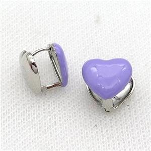 Copper Latchback Earring Lavender Enamel Heart Platinum Plated, approx 13mm [FN31039]