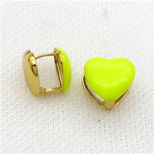 Copper Latchback Earring Yellow Enamel Heart Gold Plated, approx 13mm [FN31042]