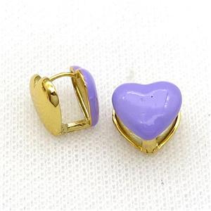 Copper Latchback Earring Lavender Enamel Heart Gold Plated, approx 13mm [FN31043]