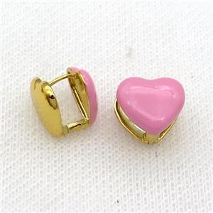 Copper Latchback Earring Pink Enamel Heart Gold Plated, approx 13mm [FN31044]