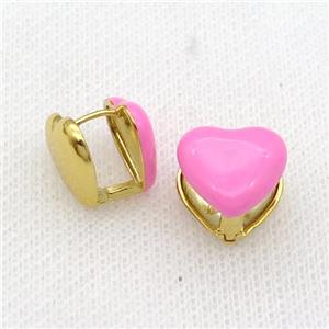 Copper Latchback Earring Pink Enamel Heart Gold Plated, approx 13mm [FN31047]