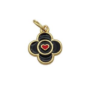 Copper Clover Pendant Black Enamel Heart Gold Plated, approx 10mm [FN31059]