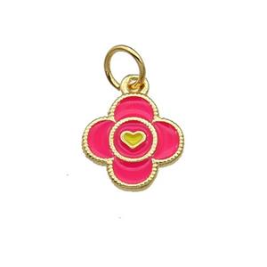 Copper Clover Pendant Hotpink Enamel Gold Plated, approx 10mm [FN31060]