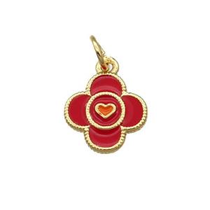 Copper Clover Pendant Red Enamel Gold Plated, approx 10mm [FN31061]