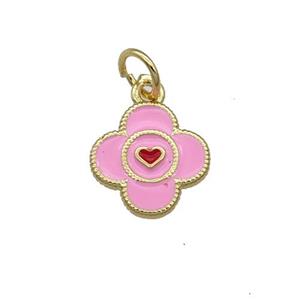 Copper Clover Pendant Pink Enamel Gold Plated, approx 10mm [FN31062]