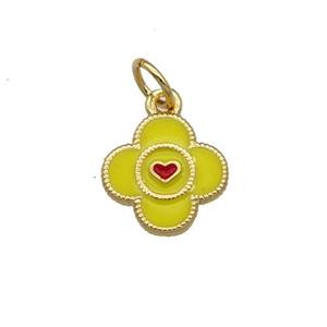 Copper Clover Pendant Yellow Enamel Gold Plated, approx 10mm [FN31063]