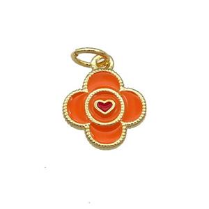 Copper Clover Pendant Orange Enamel Gold Plated, approx 10mm [FN31064]