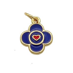 Copper Clover Pendant Blue Enamel Gold Plated, approx 10mm [FN31065]