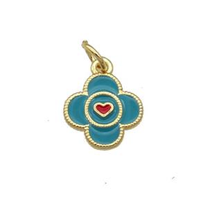 Copper Clover Pendant Teal Enamel Gold Plated, approx 10mm [FN31066]