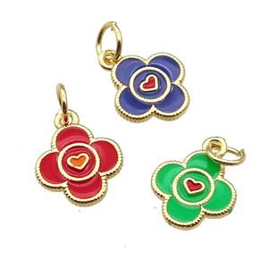 Copper Clover Pendant Enamel Gold Plated Mixed, approx 10mm [FN31068]