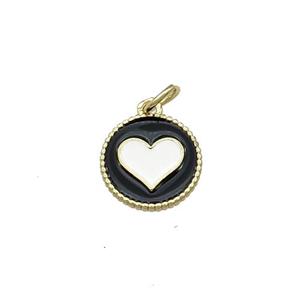 Copper Circle Hart Pendant Black Enamel Gold Plated, approx 11.5mm dia [FN31070]
