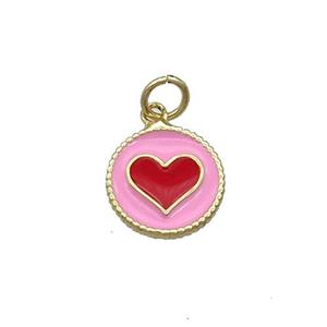 Copper Circle Hart Pendant Pink Enamel Gold Plated, approx 11.5mm dia [FN31071]