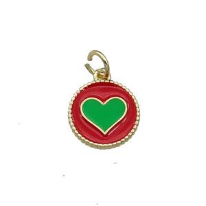 Copper Circle Hart Pendant Red Enamel Gold Plated, approx 11.5mm dia [FN31072]