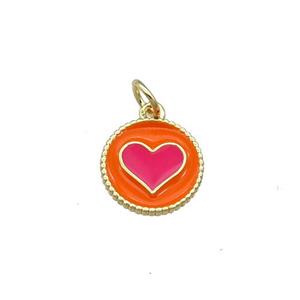 Copper Circle Hart Pendant Orange Enamel Gold Plated, approx 11.5mm dia [FN31075]