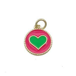 Copper Circle Hart Pendant Hotpink Enamel Gold Plated, approx 11.5mm dia [FN31077]