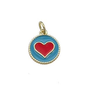 Copper Circle Hart Pendant Teal Enamel Gold Plated, approx 11.5mm dia [FN31078]