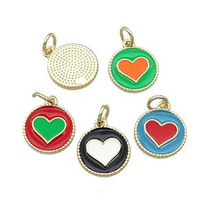 Copper Circle Hart Pendant Enamel Gold Plated Mixed, approx 11.5mm dia [FN31080]