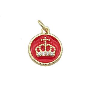 Copper Circle Crown Pendant Red Enamel Gold Plated, approx 11.5mm dia [FN31083]