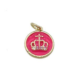 Copper Circle Crown Pendant Hotpink Enamel Gold Plated, approx 11.5mm dia [FN31085]