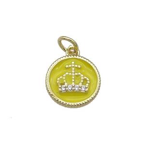 Copper Circle Crown Pendant Yellow Enamel Gold Plated, approx 11.5mm dia [FN31087]