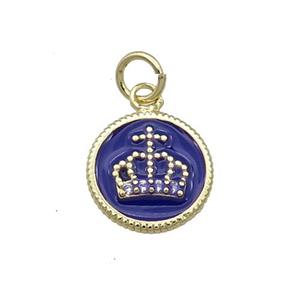 Copper Circle Crown Pendant Blue Enamel Gold Plated, approx 11.5mm dia [FN31088]