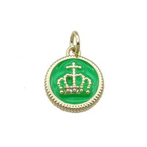 Copper Circle Crown Pendant Green Enamel Gold Plated, approx 11.5mm dia [FN31089]