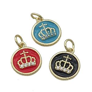 Mixed Copper Circle Crown Pendant Enamel Gold Plated, approx 11.5mm dia [FN31091]