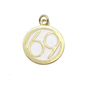 Copper Circle 69 Pendant White Enamel Gold Plated, approx 14.5mm dia [FN31092]