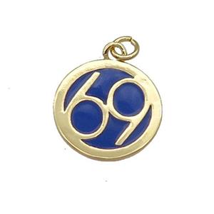 Copper Circle 69 Pendant Blue Enamel Gold Plated, approx 14.5mm dia [FN31093]